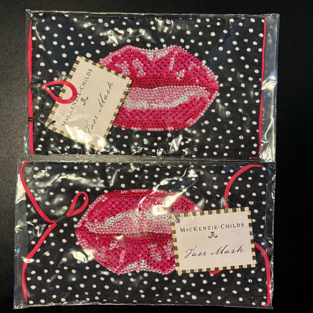 MacKenzie-Childs Pucker Up Shine Face Coverings - Set of 2, New